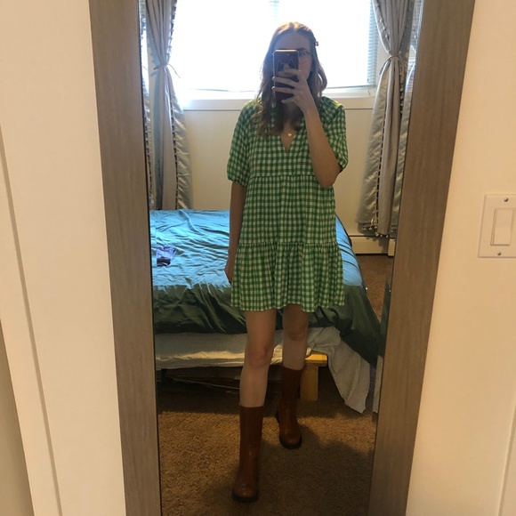 BB Dakota Picnic Ready Green Gingham Dress - size small - Picture 4 of 5
